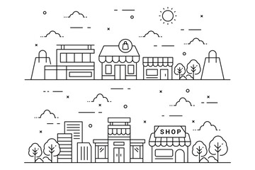 Wall Mural - Store building in line style illustration