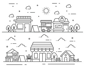 Wall Mural - Store building in line style illustration