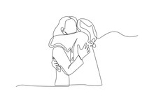 Single One Line Drawing The Women Hugging For A Sign Of A Love. Giving Season Go Concept. Continuous Line Draw Design Graphic Vector Illustration.