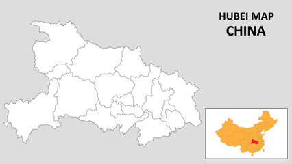 Sticker - Hubei Map of China. Outline the state map of Hubei. Political map of Hubei with a black and white design.