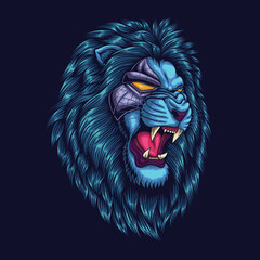 Wall Mural - Angry cyborg lion head vector illustration 