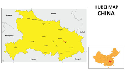  Hubei Map of China. Major city map of Hubei. Political map of Hubei with country capital.