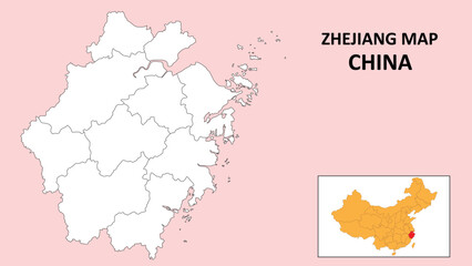 Wall Mural - Zhejiang  Map of China. Outline the state map of Zhejiang. Political map of Zhejiang with a black and white design.