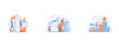 © Alwie99d - Businessmen with magnifier looking at business process flow chart, Recruiters and managers searching for candidate in huge CV for position, Businessman and woman start climbing ladder, set flat vector