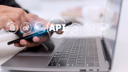 API - Application Programming Interface. Software development tool. Business, modern technology, internet and networking concept.