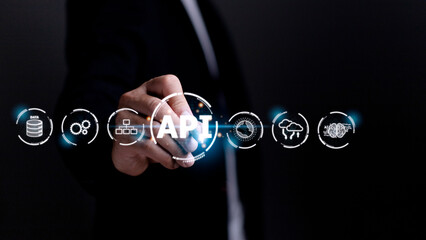 API - Application Programming Interface. Software development tool. Business, modern technology, internet and networking concept.