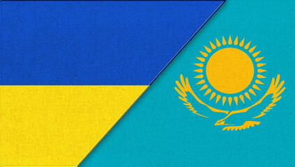 Flag of Ukraine and Kazakhstan. Two Flag Together