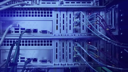 Wall Mural - big data center blue. supercomputer server rack. video contains noise