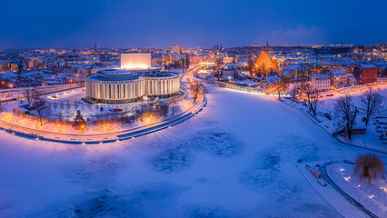 Wall Mural - Aerial view of Opera in Bydgoszcz at dusk, Poland