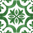 Gorgeous seamless patchwork pattern from dark green and white Moroccan, Portuguese tiles, Azulejo, Arabic ornament.