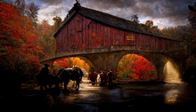 AI Generated Image Of Bridge Covered By A Red Shelter Similar To Campbell's Covered Bridge 