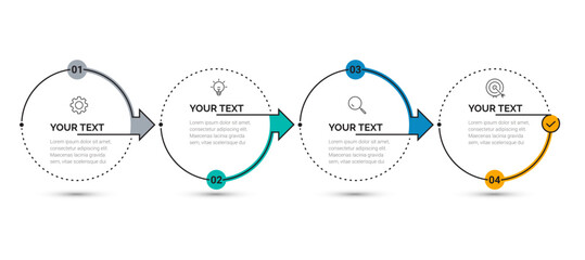 Wall Mural - Modern Business Infographic template. Infographic design with icons and 4 options or steps. Thin line vector. Infographics business concept. low charts, presentations, banners, printed materials.