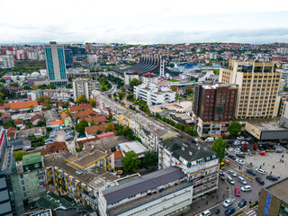 Wall Mural - Pristina Modern City Center and Residential Buildings. Aerial View over Capital of Kosovo. Balkans. Europe. 