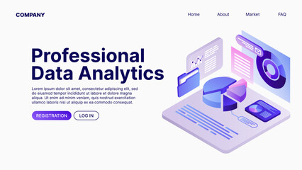 Online Data Analytics. Data Analyse. Landing Page Template. Vector illustration