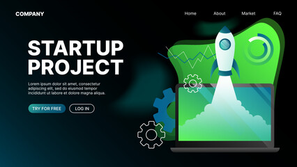 Landing Page Template for Startup Project Website. Vector illustration