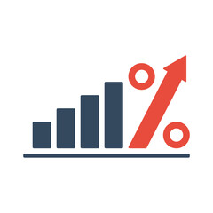 Wall Mural - histogram chart with rising percent arrow, vector icon