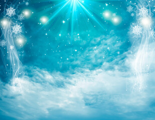 Wall Mural - wintery wintery abstract mystic angelic magic fairy-tale fantasy background with cloudsy sky snowfla