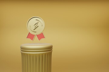 Poster - Beautiful abstract illustrations Golden badge lightning symbol icons on a golden column and wonderful background. 3d rendering illustration. Background pattern for design.