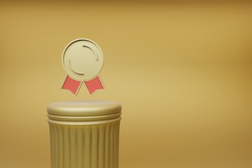 Poster - Beautiful abstract illustrations Golden badge symbol icons on a golden column and wonderful background. 3d rendering illustration. Background pattern for design.