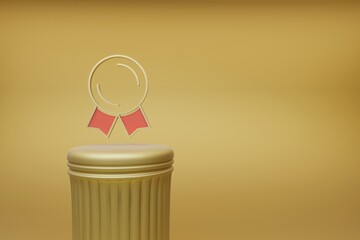 Poster - Beautiful abstract illustrations Golden badge symbol icons on a golden column and wonderful background. 3d rendering illustration. Background pattern for design.