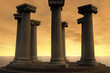 3D rendering of a round stage surrounded by ionic columns and view to beautiful sea