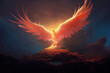 canvas print picture - Phoenix bird risen from the ashes, fire bird. Burning bird. 3D illustration.