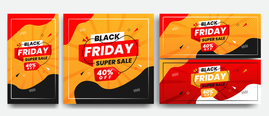 Wall Mural - Black Friday sale banner set. Social media post or web ads design template. 