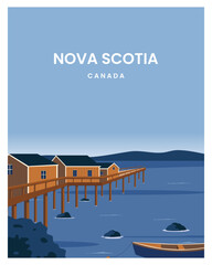 Wall Mural - Nova Scotia landscape background. Travel to Nova Scotia Canada. cartoon vector illustration with colored style.