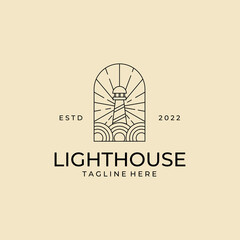 Wall Mural - lighthouse line art badge logo illustration template design