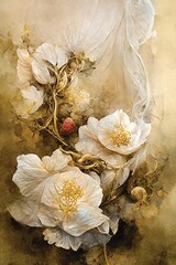 Wall Mural - painting of pink sepia flowers in pastel colors. digital art, printable floral wall art, ai illustra
