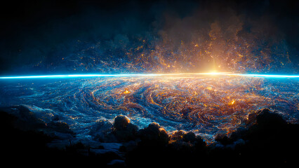 Aufkleber - abstract illustration of the cosmos on the theme of the origin of life in the universe with stars, comets and nebulae