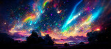 Fototapeta Kosmos - abstract background of outer space with ultra bright stars and comets on the theme of explosions and life in space