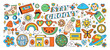 © GreenSkyStudio - Cartoon groovy 70s hippie daisy, rainbow, heart, mushroom stickers. Funny psychedelic trendy 60s elements flat vector symbols illustration set. Retro hippie badges collection
