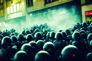 anime Ljubla Slovenia 2 Slovene Anti Riot Police on streets of Capital City During the Fourth Big Wednesday Protest Against Use of Green Pass , Anime style no watermark