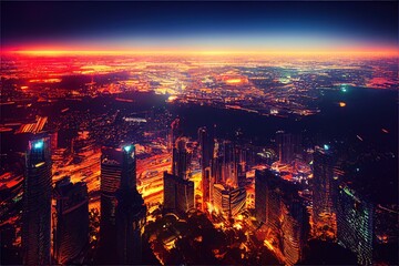 Canvas Print - anime style, Top view of Kuala Lumper skyline at twilight , Anime style