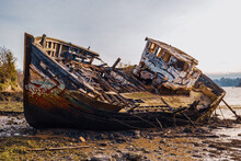 Wreck Of A Wooden Fishing Boat Abandoned