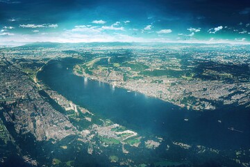 Wall Mural - anime style, City of Bern in Switzerland from above the capital city aerial view , Anime style no watermark