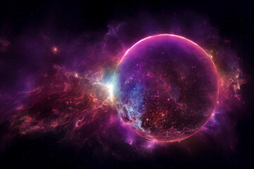 Wall Mural - destruction of extrasolar planet 3d art work awesome purple abstract background. astonishing huge co
