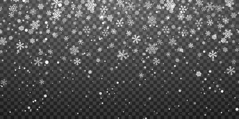 Wall Mural - christmas snow. falling snowflakes on transparent background. snowfall. vector illustration