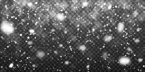 Wall Mural - Christmas snow. Falling snowflakes on transparent background. Snowfall. Vector illustration