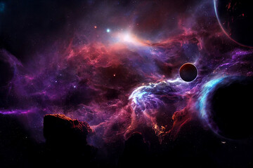 Wall Mural - distant cosmic worlds researching 3d concept art spectacular abstract background. deep space explora
