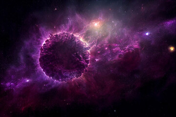 Wall Mural - dark matter cluster in deep space 3d artwork purple stunning abstract background. majestic cosmic pl