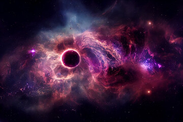 Wall Mural - cosmic black hole and nebula 3d concept art purple stunning abstract background. grand wormhole port