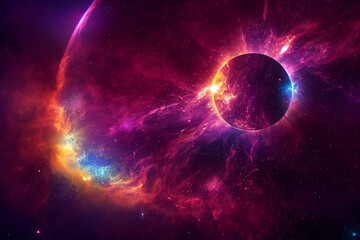 Wall Mural - birth of the planet in deep space 3d art work colorful awesome abstract background. incredible gas g