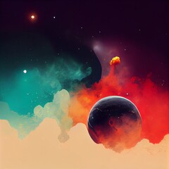 A Colorful illustation of Stars, nebular and planets in Space