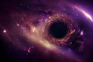 Wall Mural - majestic super massive black hole in the center of galaxy 3d art work abstract background. astonishi