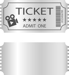 Cinema ticket, vintage cinema ticket from two sides isolated on white background. Vector, cartoon illustration.