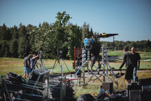 Film Crew, Lighting Devices, Monitors, Playbacks - Filming Equipment And A Team Of Specialists In Filming Movies