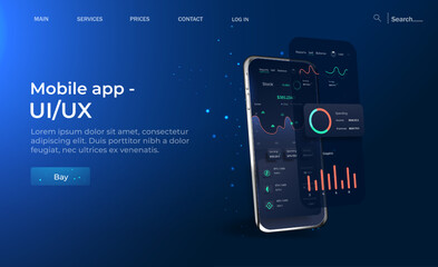 Wall Mural - online statistic, data analytics and finance and trading mobile app. smartphone app and ui, ux, kit 