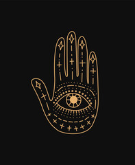 Wall Mural - Magic hand. Logo in modern style. hand cream logo. vector linear icon. Boho design templates. Design elements for decoration in modern style. magical drawings. Line drawing.